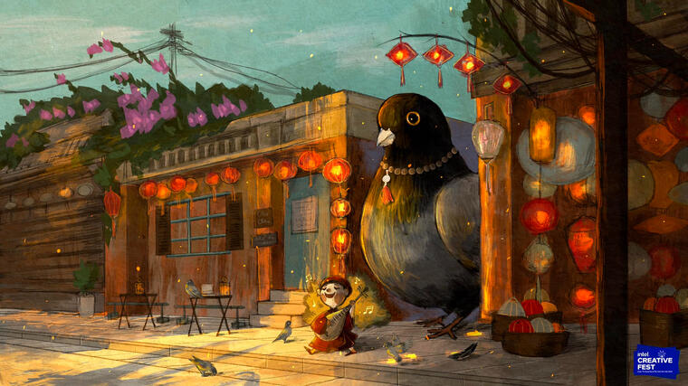The pigeon in ancient town